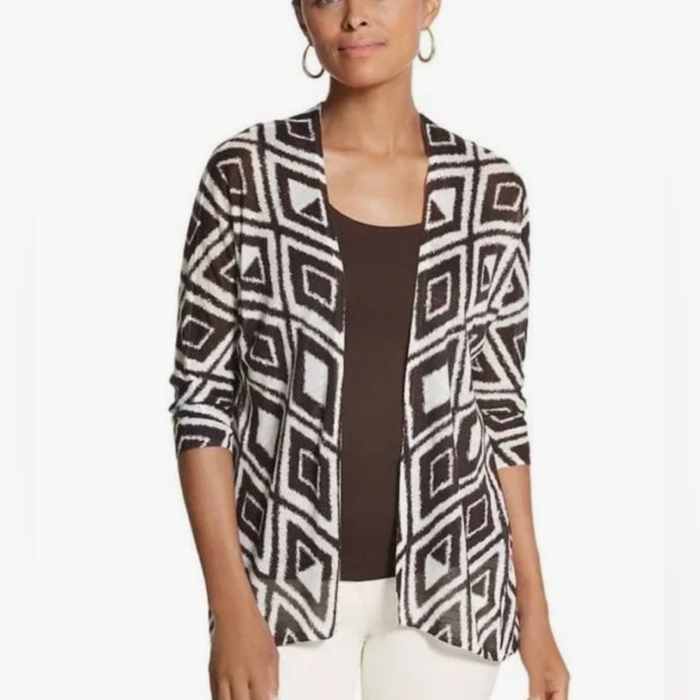 Chico's Brown and White Geometric Cardigan size 1